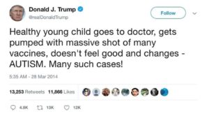 Donald John Trump Tweet about Vaccines