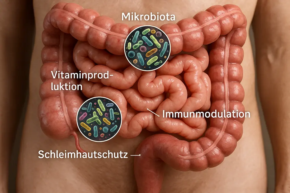 Illustration der Darmflora und ihrer Rolle in der Gesundheit.