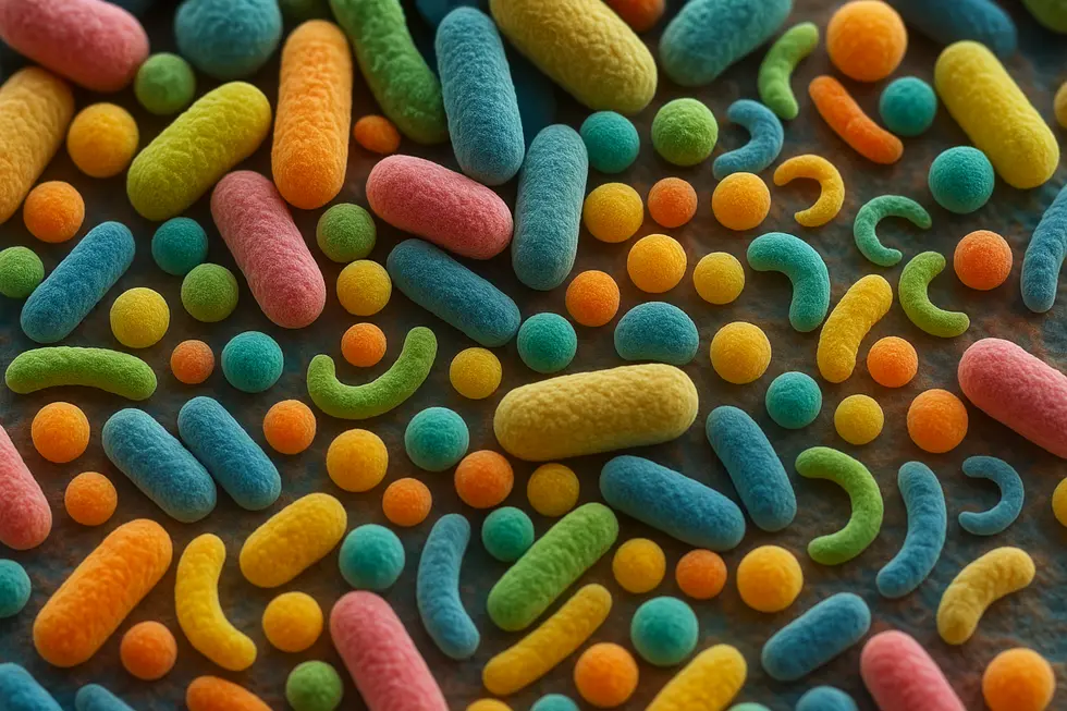 Mikroorganismen des menschlichen Mikrobioms unter dem Mikroskop.