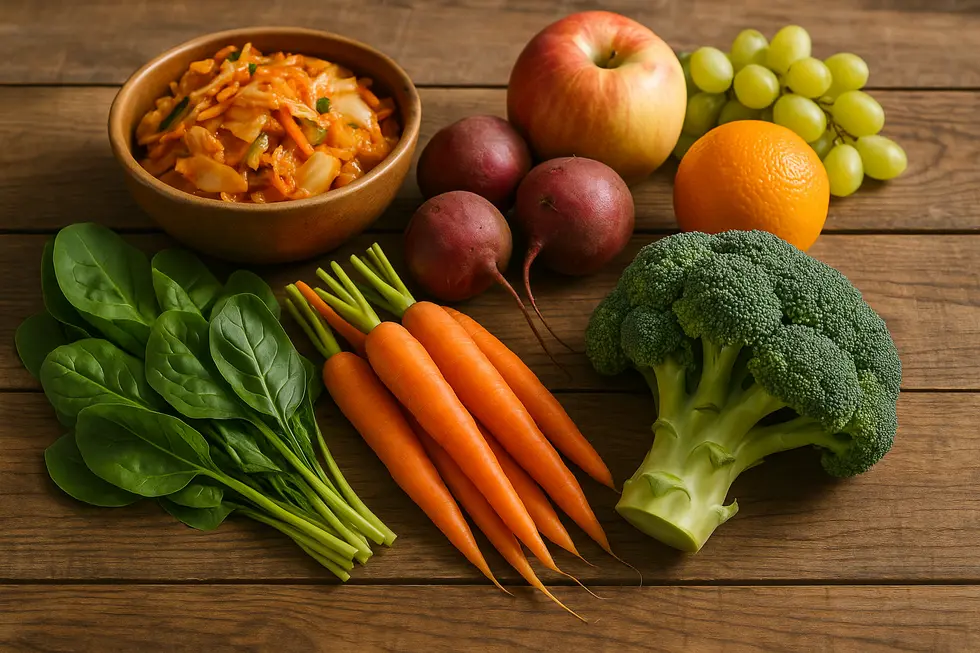 Frisches Obst und Gemüse zur Unterstützung der Darmreinigung